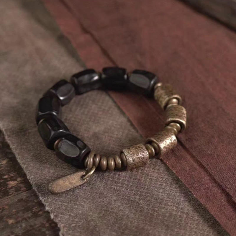 Buddha Stones Vintage Armband van ebbenhout en koperen kralen - image 2