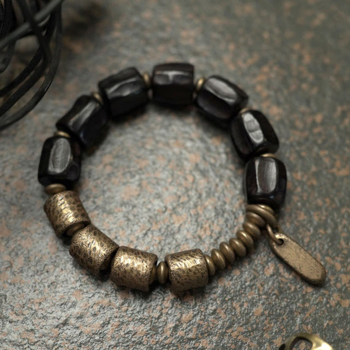Buddha Stones Vintage Armband van ebbenhout en koperen kralen - image 15