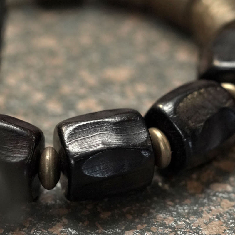 Buddha Stones Vintage Armband van ebbenhout en koperen kralen - image 17