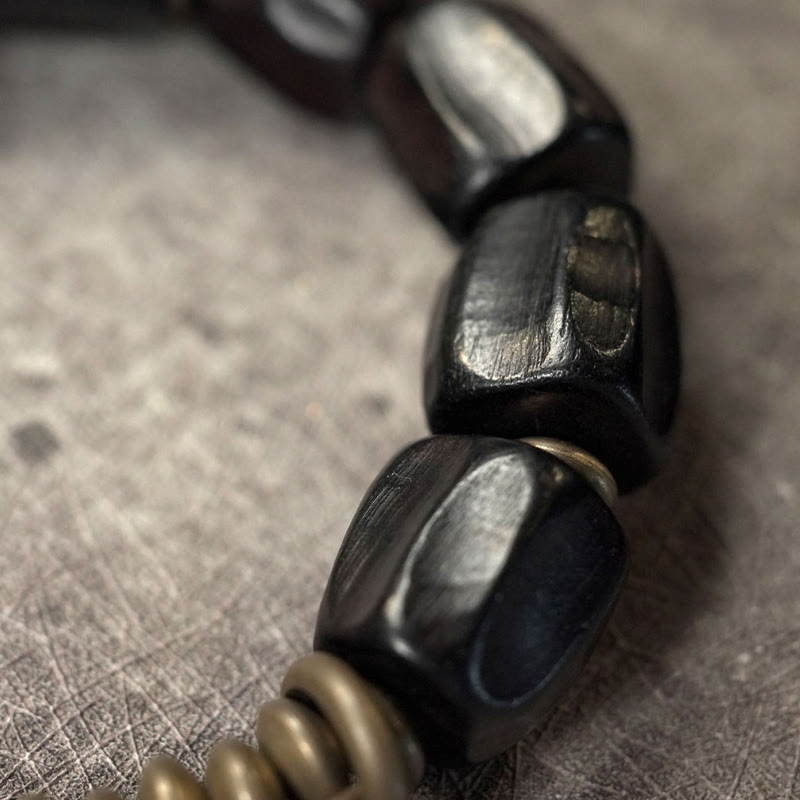 Buddha Stones Vintage Armband van ebbenhout en koperen kralen - image 16