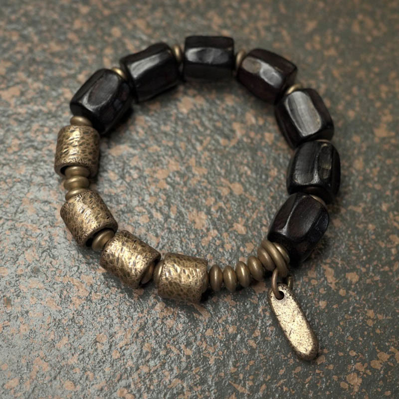 Buddha Stones Vintage Armband van ebbenhout en koperen kralen - image 7