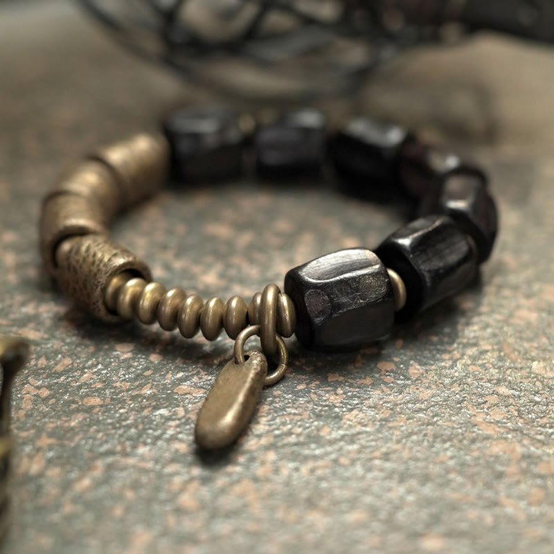 Buddha Stones Vintage Armband van ebbenhout en koperen kralen - image 1