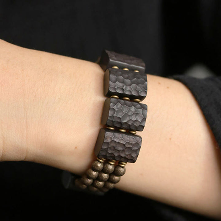 Buddha Stones Vintage vredesarmband van ebbenhout en koperen kralen met Armband - image 4