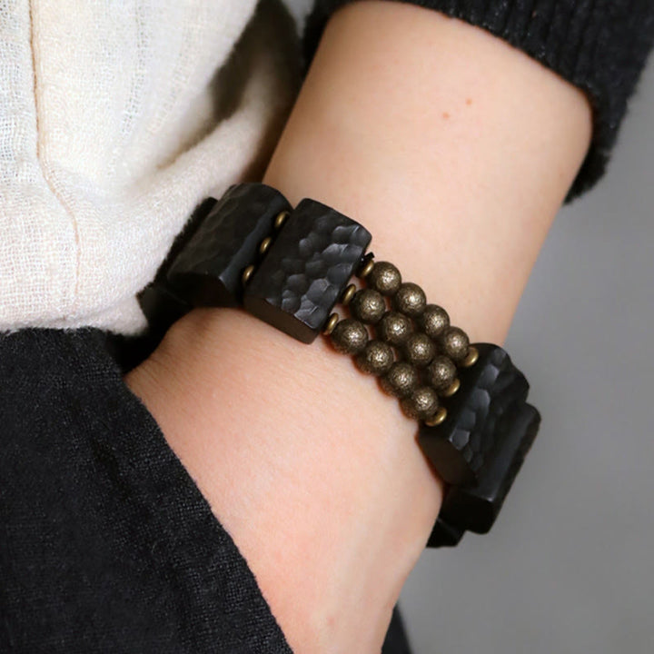 Buddha Stones Vintage vredesarmband van ebbenhout en koperen kralen met Armband - image 12