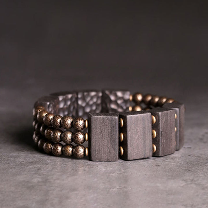 Buddha Stones Vintage vredesarmband van ebbenhout en koperen kralen met Armband - 17-17,6 cm - image 0