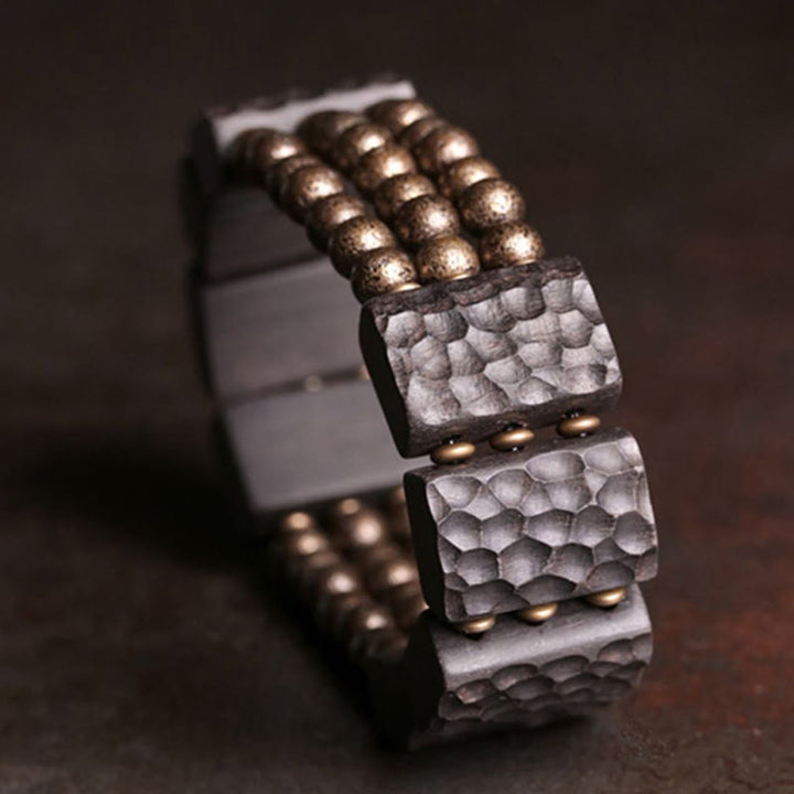 Buddha Stones Vintage vredesarmband van ebbenhout en koperen kralen met Armband - image 2