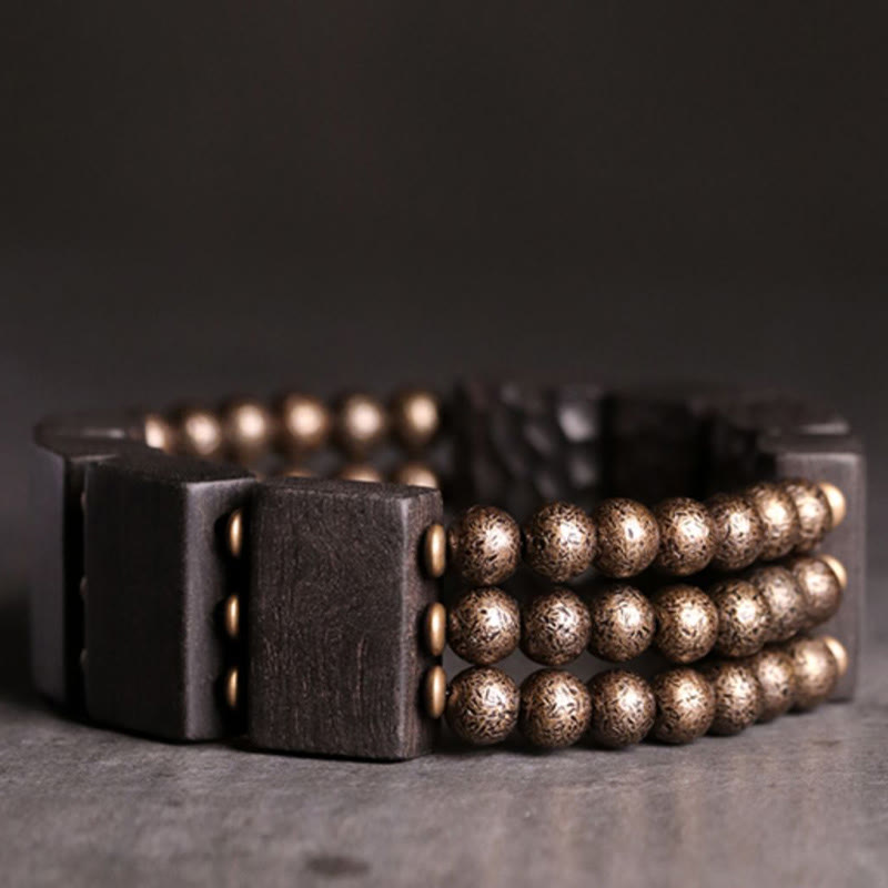 Buddha Stones Vintage vredesarmband van ebbenhout en koperen kralen met Armband - image 1