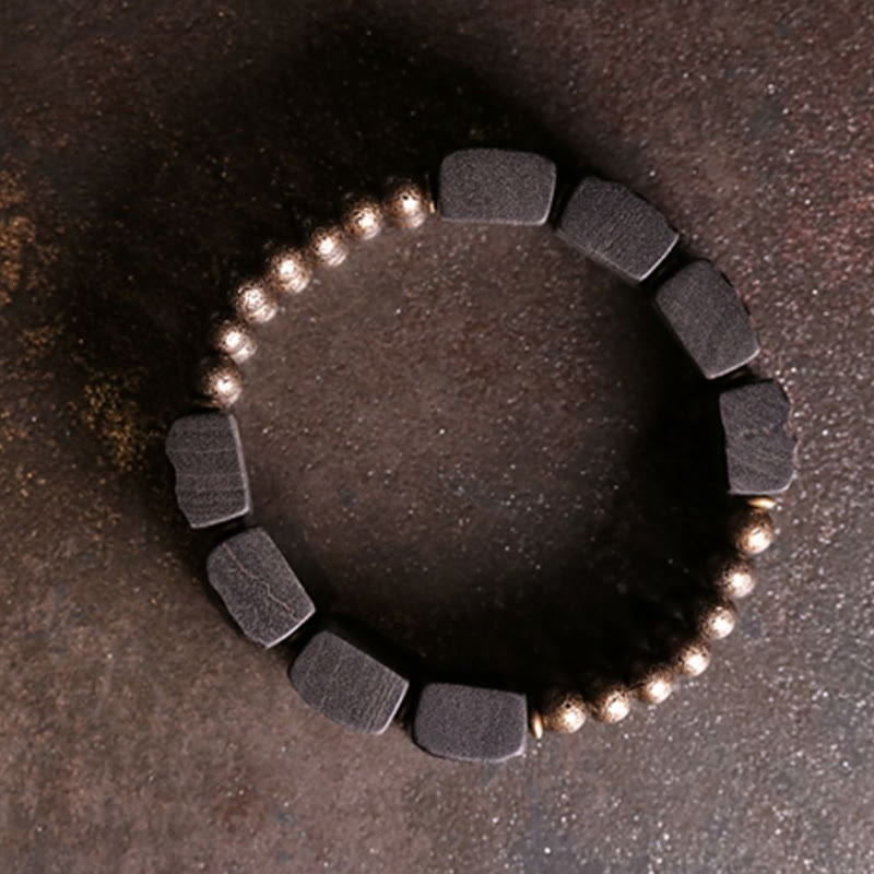 Buddha Stones Vintage vredesarmband van ebbenhout en koperen kralen met Armband - image 7