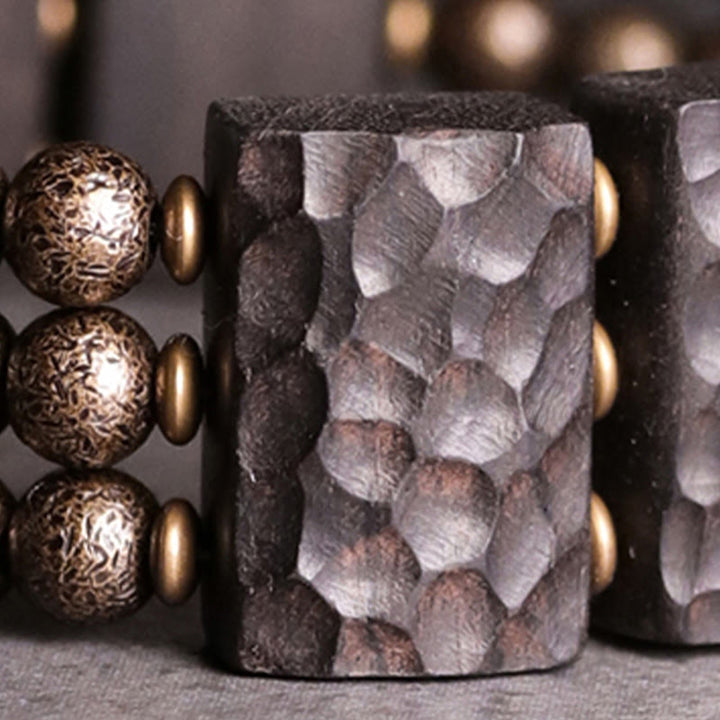 Buddha Stones Vintage vredesarmband van ebbenhout en koperen kralen met Armband - image 3