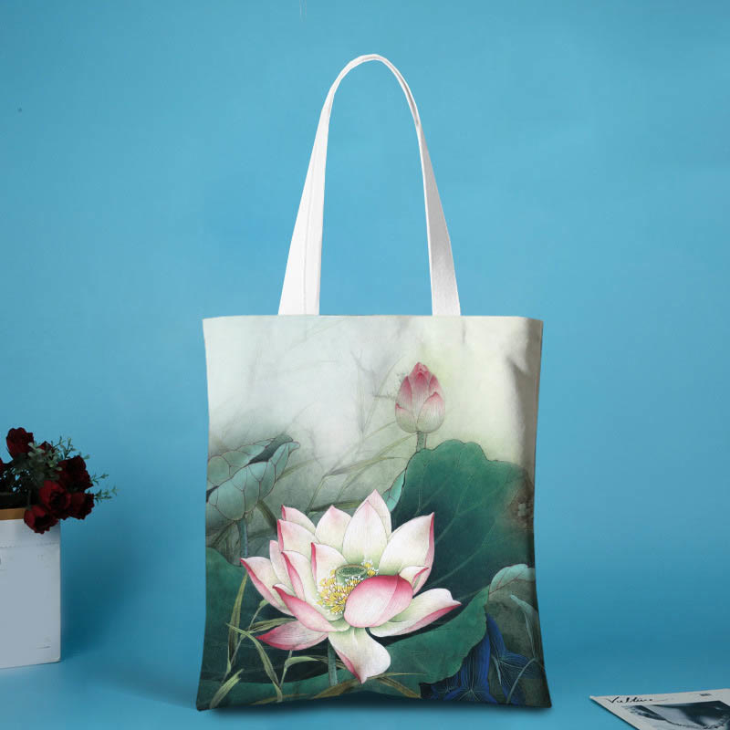 Buddha Stones Lotusvormige canvas Schoudertas - Roze Lotus - zonder rits - image 6