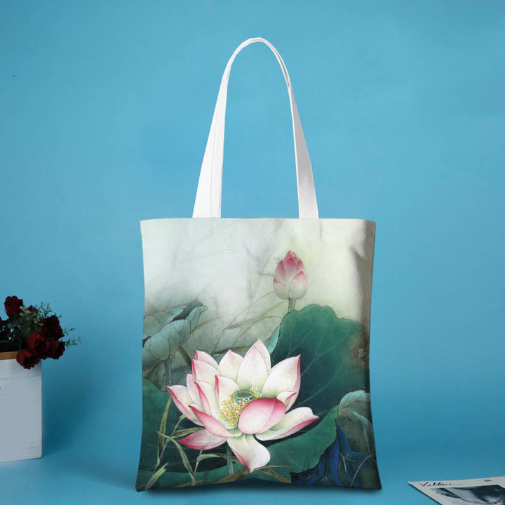 Buddha Stones Lotusvormige canvas Schoudertas - Roze Lotus - zonder rits - image 6