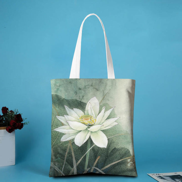 Buddha Stones Lotusvormige canvas Schoudertas - Witte Lotus - geen rits - image 5