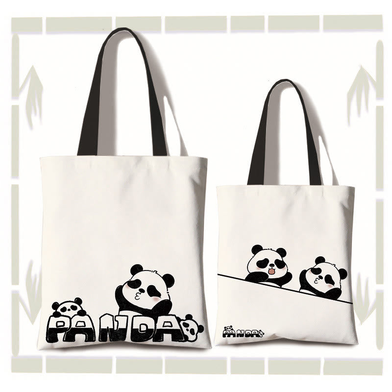 Buddha Stones Grote handgemaakte canvas Schoudertas met schattige panda, ideaal als boodschappentas voor woon-werkverkeer. - Kiss-Kiss (ritssluiting en binnenzak) - image 3