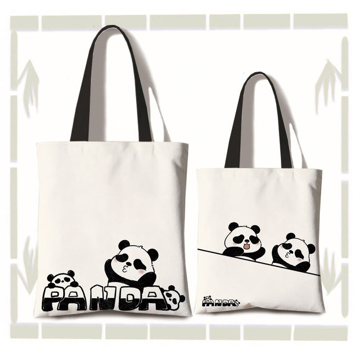 Buddha Stones Grote handgemaakte canvas Schoudertas met schattige panda, ideaal als boodschappentas voor woon-werkverkeer. - Kiss-Kiss (ritssluiting en binnenzak) - image 3