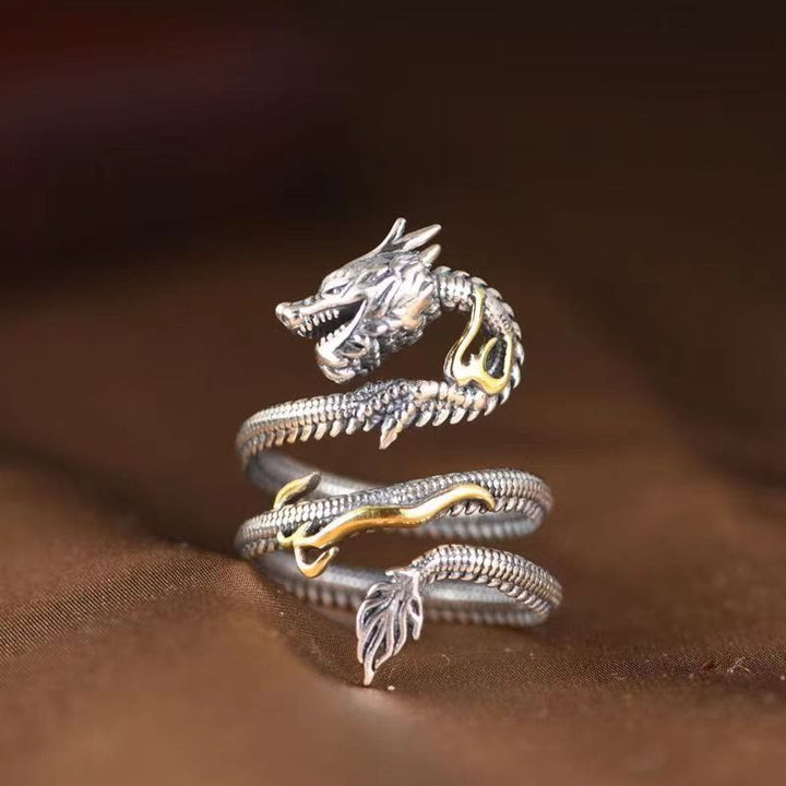 Buddha Stones Vintage Ring met drakenpatroon - Vintage drakenpatroon (verstelbaar) - image 0