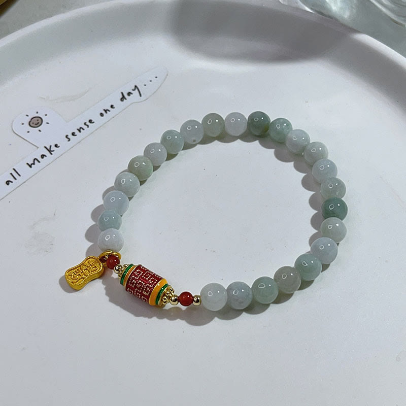 Buddha Stones Tibetaanse Armband van natuurlijke jade met Fu-teken, symbool voor voorspoed en overvloed. - image 1