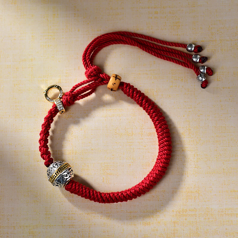 Buddha Stones Tibetaanse Thangka Groen Zilver Tara Zakiram Godin van de Rijkdom Rode Gevlochten Armband - image 1