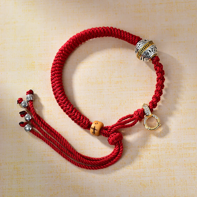Buddha Stones Tibetaanse Thangka Groen Zilver Tara Zakiram Godin van de Rijkdom Rode Gevlochten Armband - Rode draad (Geluk❤Bescherming) - image 0