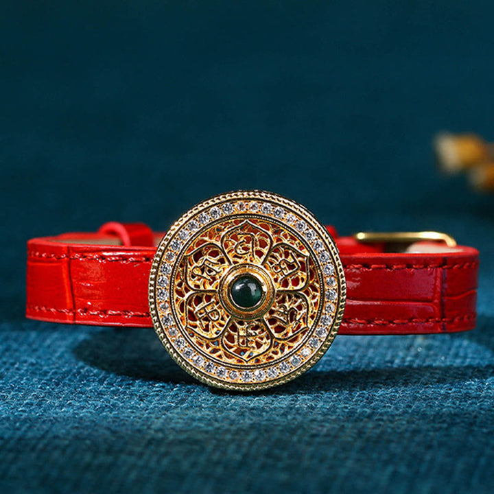 Buddha Stones Zes Ware Woorden Acht Schatten Kompas Jade 24K Verguld Armband van Leer - image 2