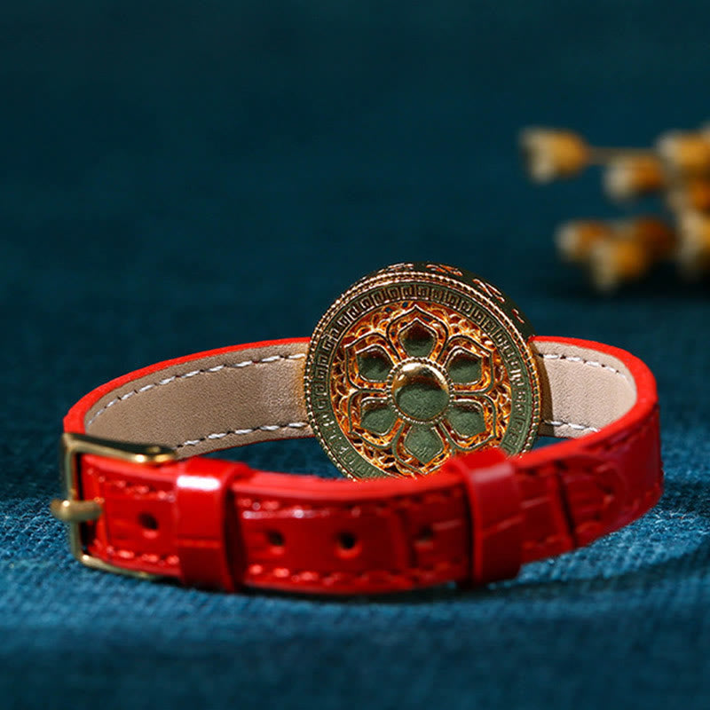 Buddha Stones Zes Ware Woorden Acht Schatten Kompas Jade 24K Verguld Armband van Leer - image 3