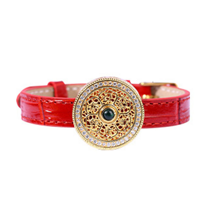 Buddha Stones Zes Ware Woorden Acht Schatten Kompas Jade 24K Verguld Armband van Leer - image 5