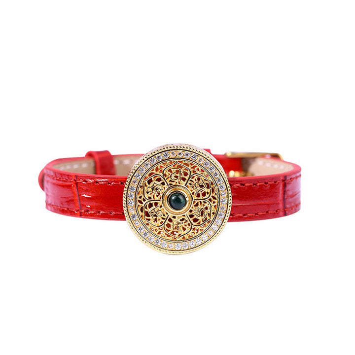 Buddha Stones Zes Ware Woorden Acht Schatten Kompas Jade 24K Verguld Armband van Leer - image 4