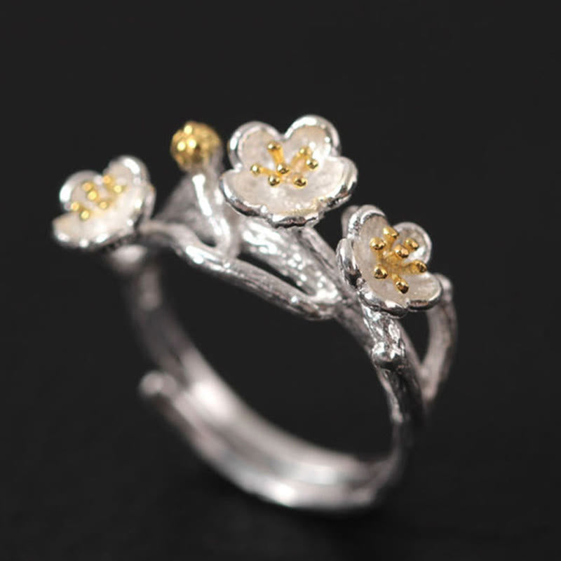 Buddha Stones 925 Sterling Zilveren Ring met Pruimenbos en Kalmerende Ring - Zilver - image 0