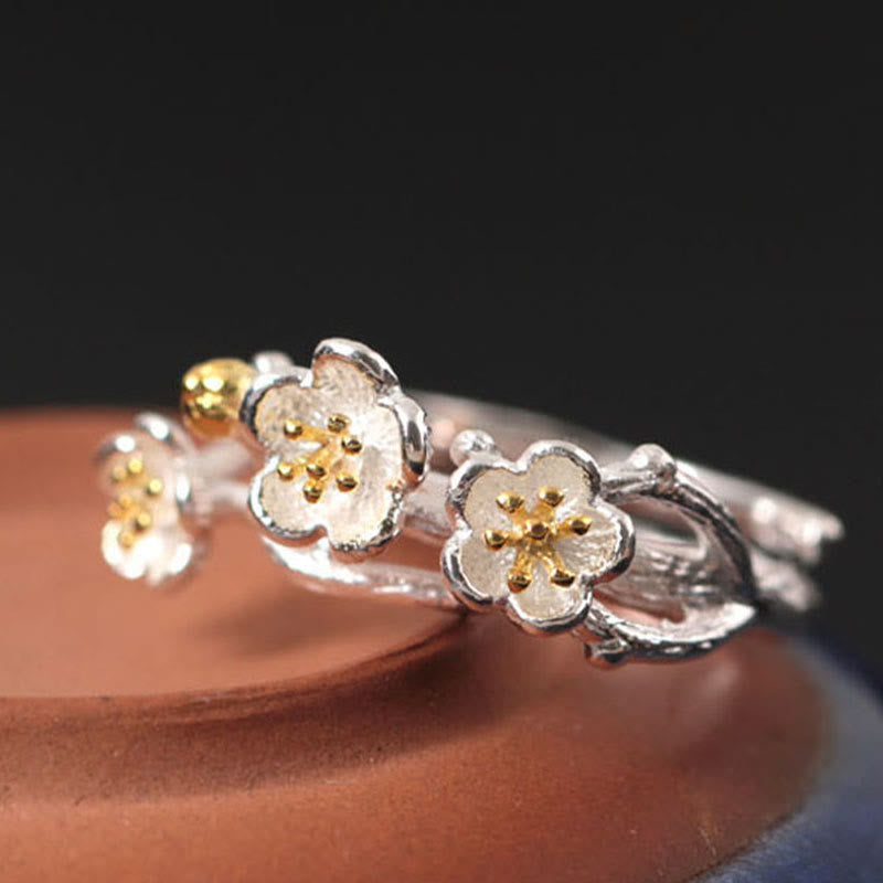 Buddha Stones 925 Sterling Zilveren Ring met Pruimenbos en Kalmerende Ring - image 2