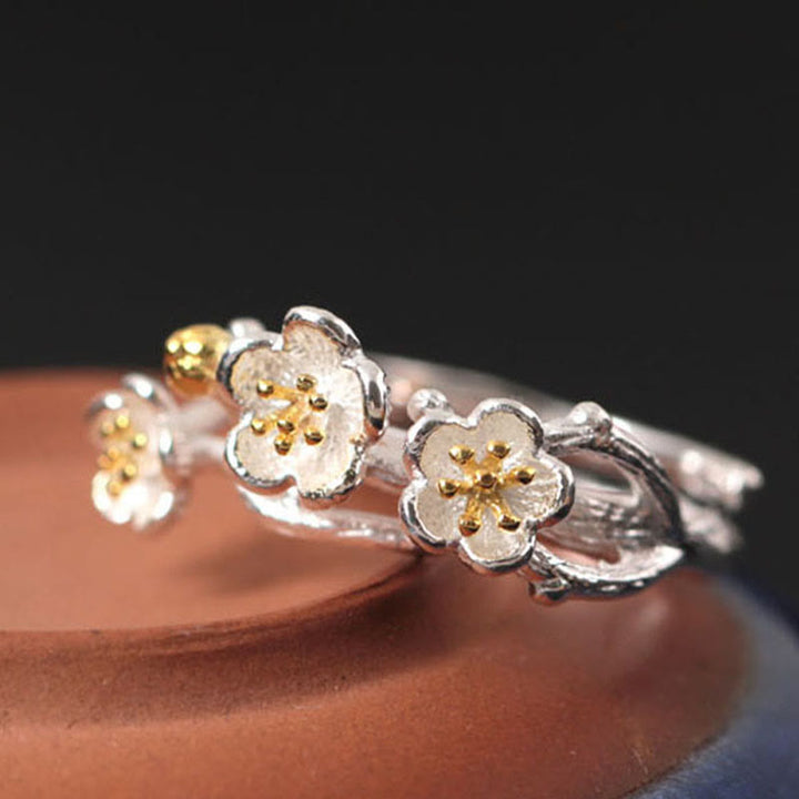 Buddha Stones 925 Sterling Zilveren Ring met Pruimenbos en Kalmerende Ring - image 2