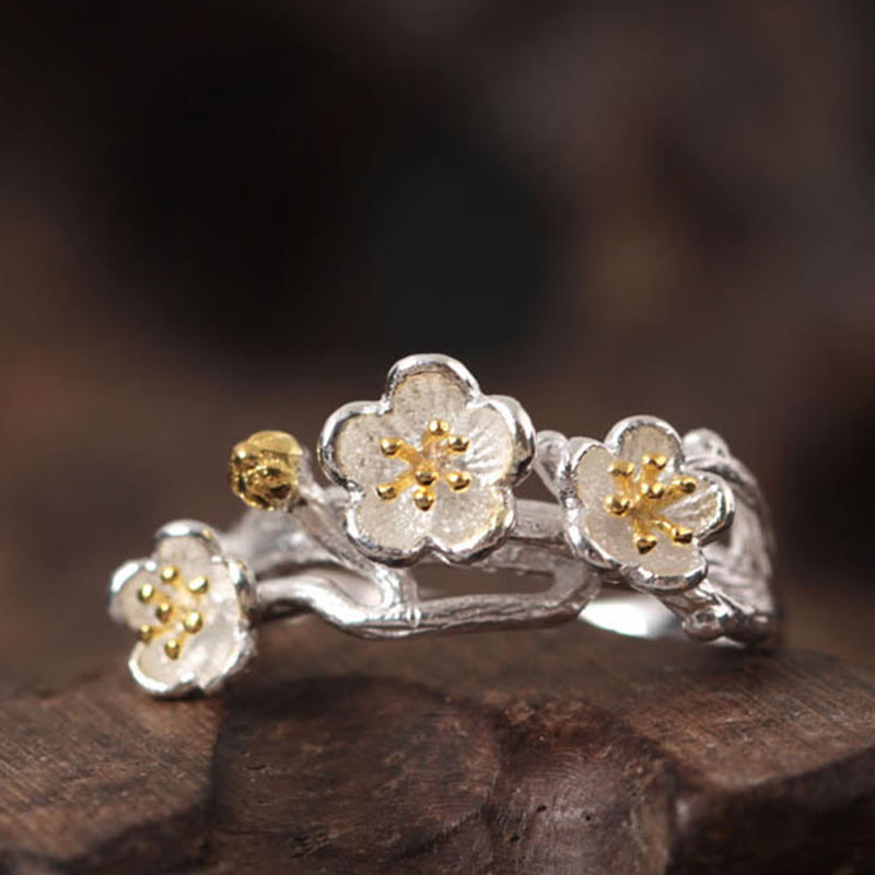 Buddha Stones 925 Sterling Zilveren Ring met Pruimenbos en Kalmerende Ring - image 1