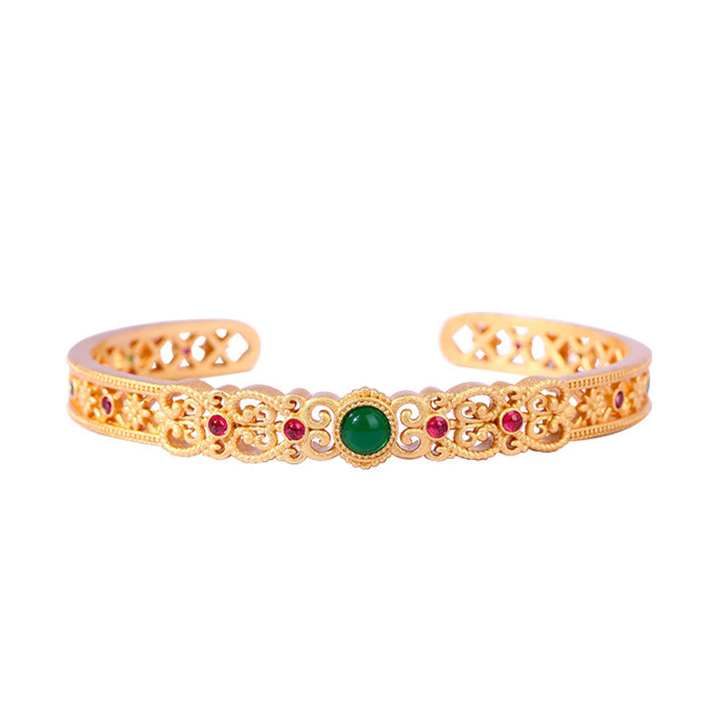 Buddha Stones Groene chalcedoon, 24-karaats verguld, koperen Manchetarmband . - image 4