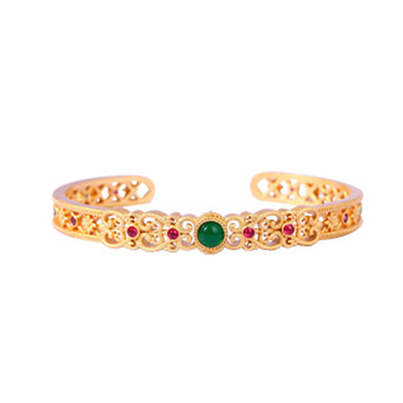 Buddha Stones Groene chalcedoon, 24-karaats verguld, koperen Manchetarmband . - image 3