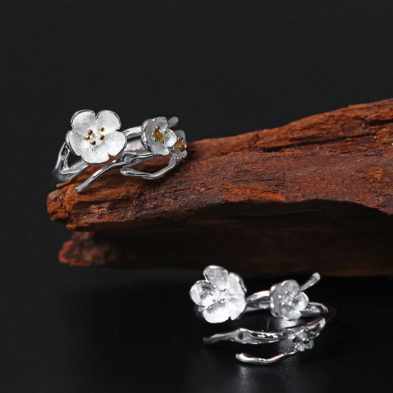 Buddha Stones 925 Sterling Zilveren Pruim Bossom Balans Ring - image 1