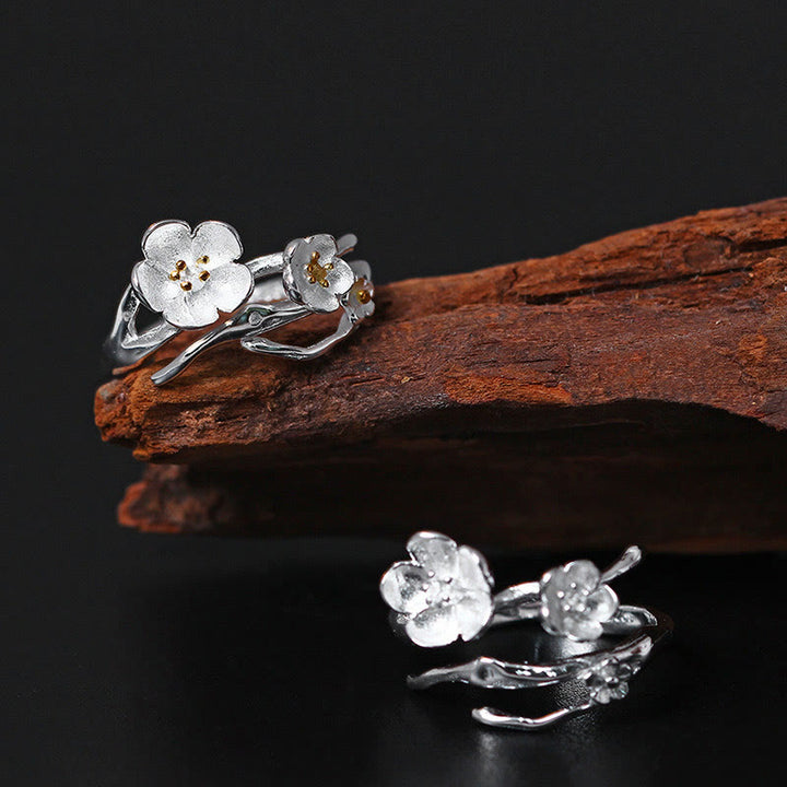 Buddha Stones 925 Sterling Zilveren Pruim Bossom Balans Ring - image 1