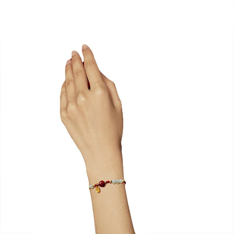 Buddha Stones Fu Character Jade Cinnabar 24K Gold Plated Luck Red String Armband - image 11