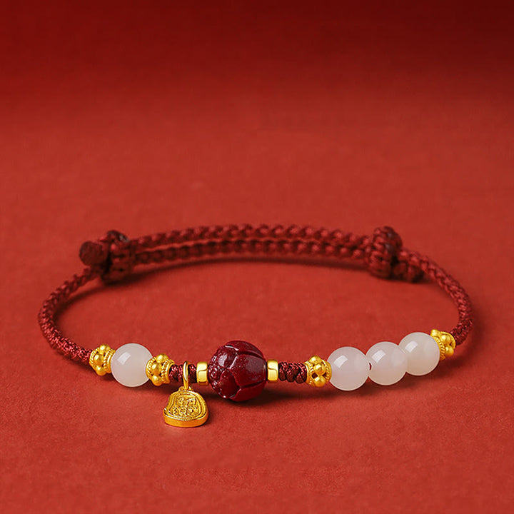 Buddha Stones Fu Character Jade Cinnabar 24K Gold Plated Luck Red String Armband - Jade Cinnaber (Polsomtrek: 15-19 cm) - image 0