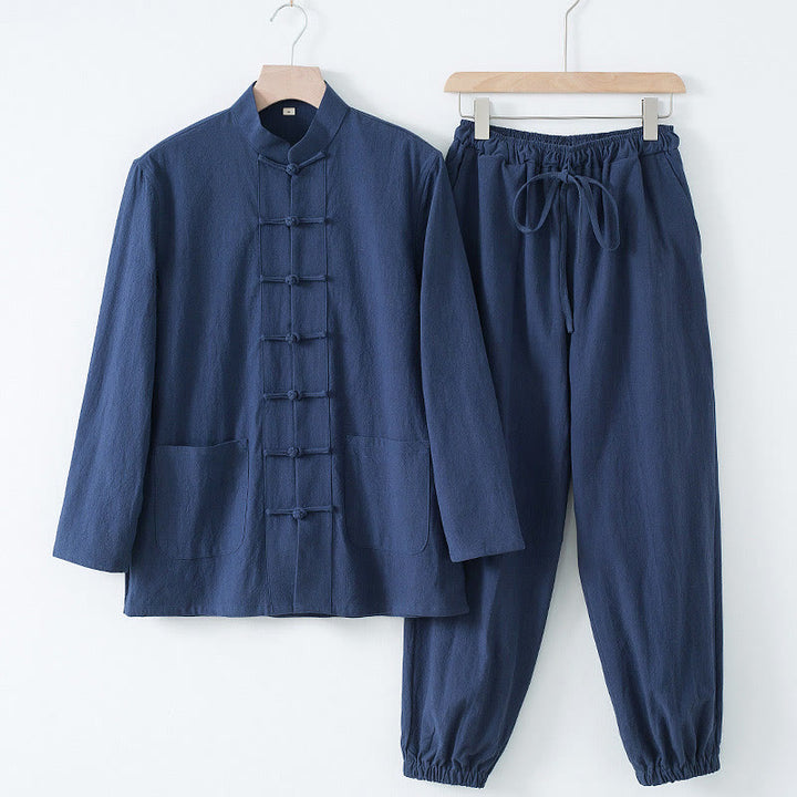 Buddha Stones Meditatiepak met kikkerknopen, Lange mouw, overhemd en broek voor heren - Donkerblauw shirt en donkerblauwe broek - US/UK/AU44, EU54 (4XL) - image 12