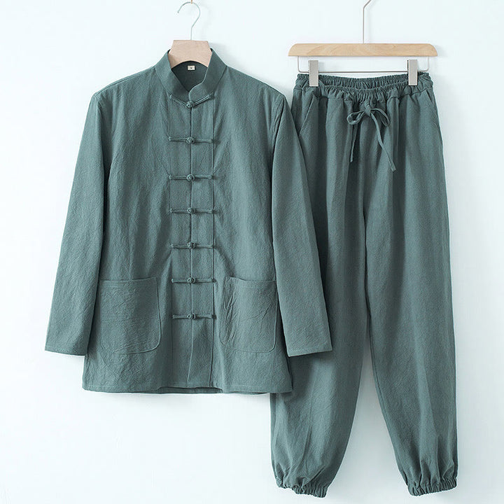 Buddha Stones Meditatiepak met kikkerknopen, Lange mouw, overhemd en broek voor heren - Cadetblauwe shirt &amp; Cadetblauwe broek - US/UK/AU44, EU54 (4XL) - image 13