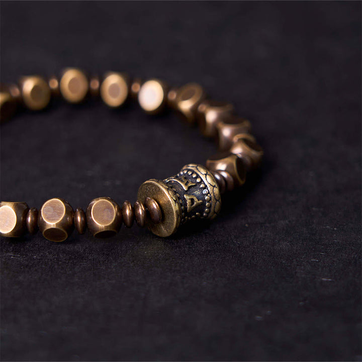 Buddha Stones Tibetaans Om Mani Padme Hum amulet van gesneden koper en messing, Armband - image 7