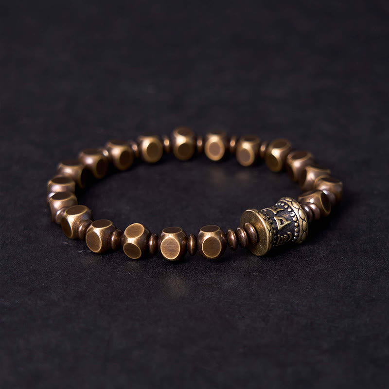 Buddha Stones Tibetaans Om Mani Padme Hum amulet van gesneden koper en messing, Armband - image 1