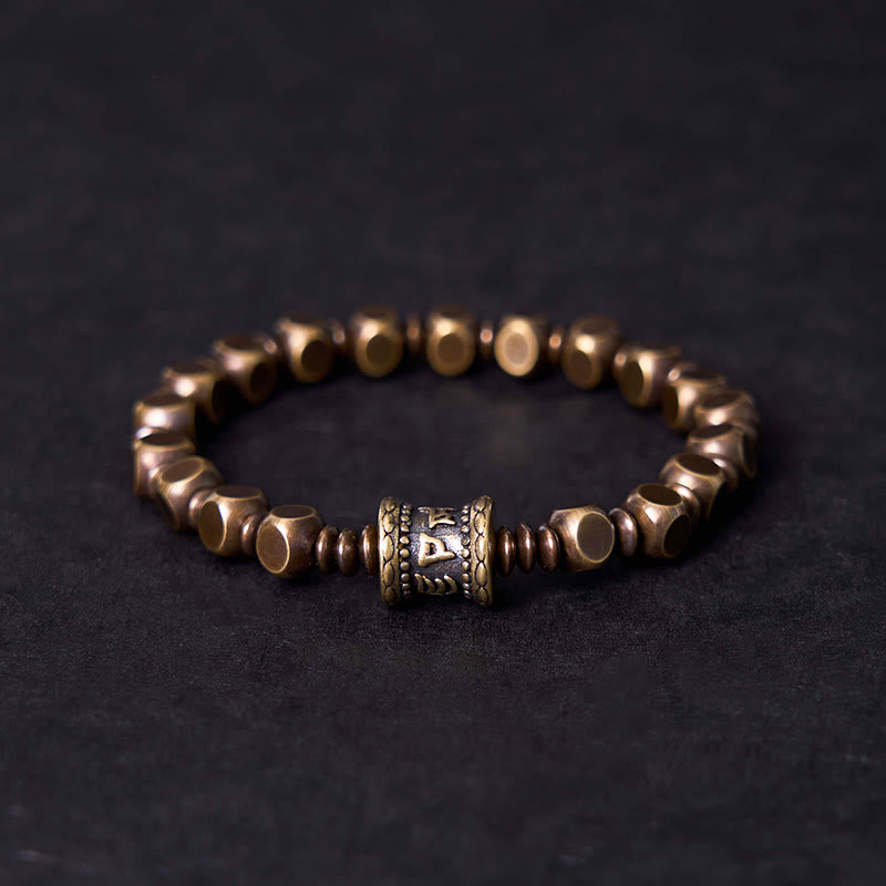Buddha Stones Tibetaans Om Mani Padme Hum amulet van gesneden koper en messing, Armband - 20-21 cm - image 0