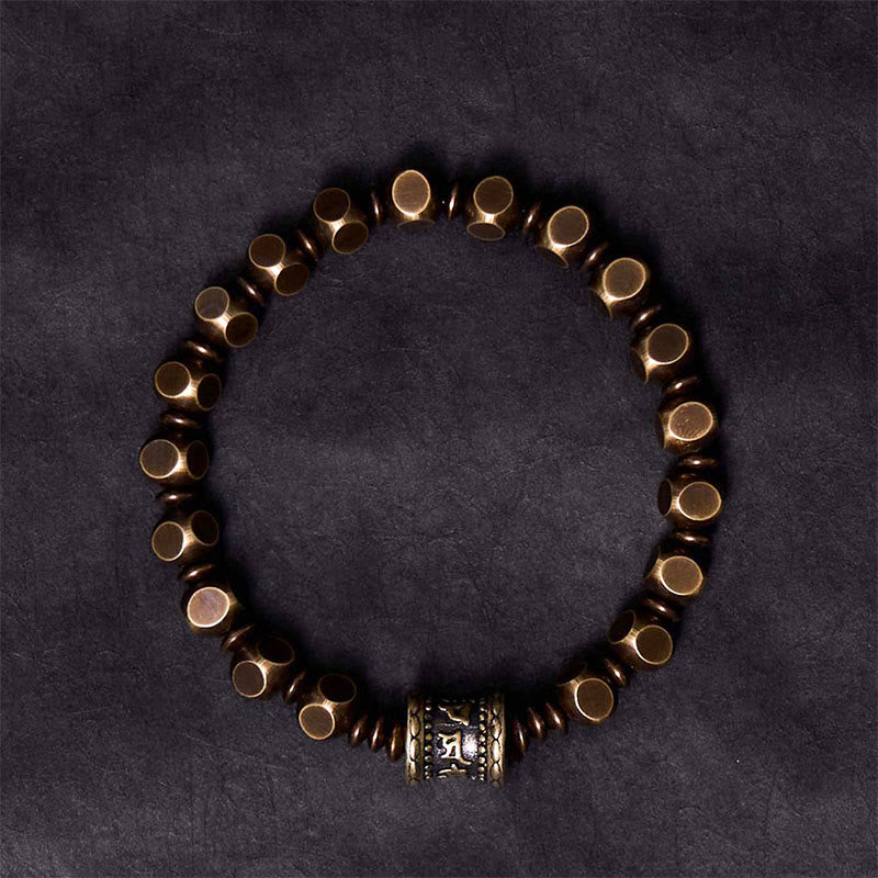 Buddha Stones Tibetaans Om Mani Padme Hum amulet van gesneden koper en messing, Armband - image 2
