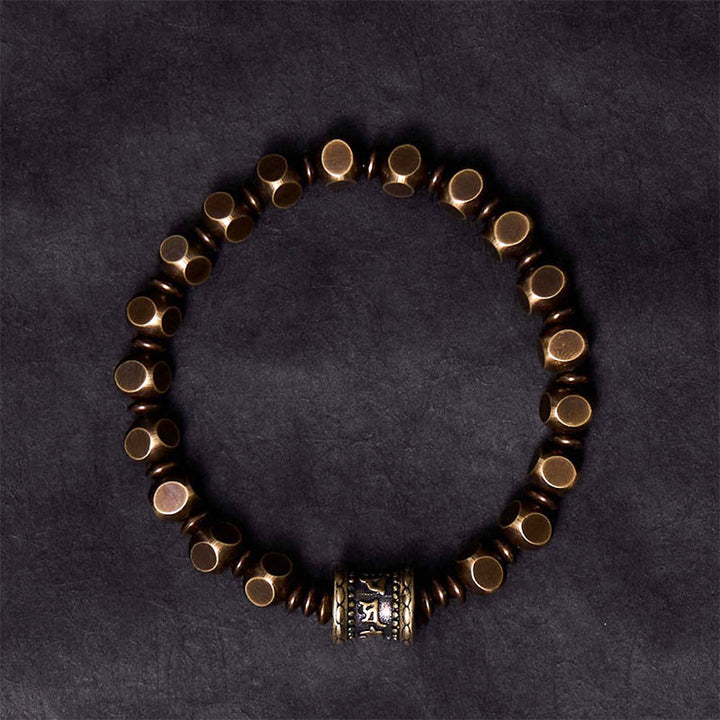 Buddha Stones Tibetaans Om Mani Padme Hum amulet van gesneden koper en messing, Armband - image 2