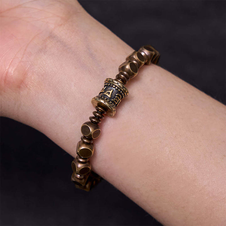 Buddha Stones Tibetaans Om Mani Padme Hum amulet van gesneden koper en messing, Armband - image 9