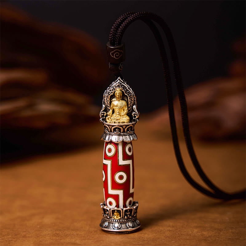 Buddha Stones Tibetaanse Medicijn Boeddha Negen-Oog Dzi Kralen Beschermingsketting Ketting - Medicijn Boeddha Dzi-kraal met negen ogen - image 0