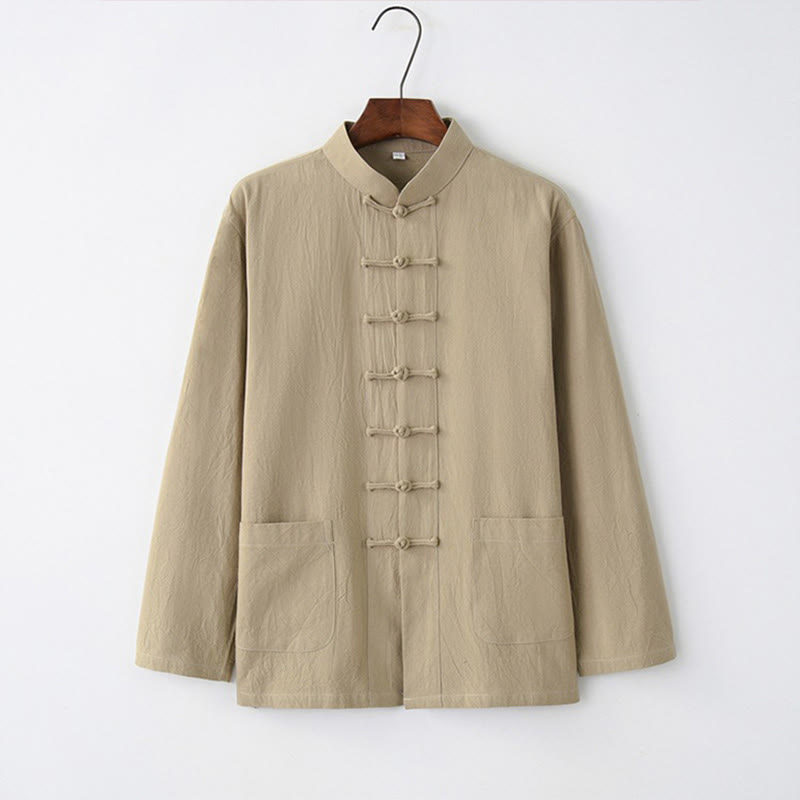 Buddha Stones Tang Frog-Button Shirt met Lange mouw, katoen, herenkleding - Bruinen - US/UK/AU44, EU54 (4XL) - image 7