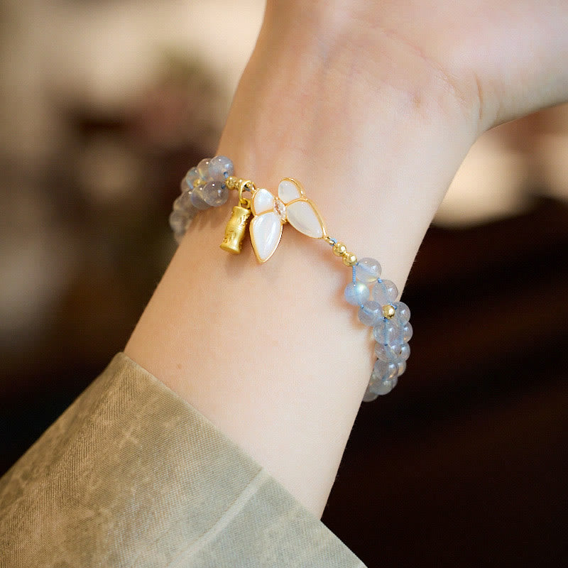 Buddha Stones Natuurlijke maansteen vlinder bamboe helende Armband - image 1