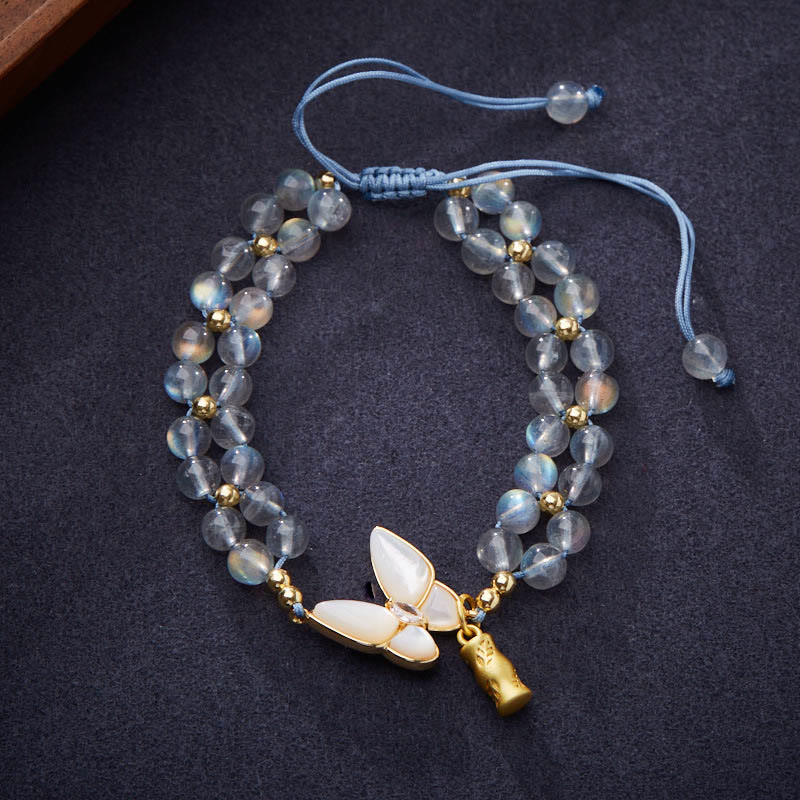 Buddha Stones Natuurlijke maansteen vlinder bamboe helende Armband - Maansteen (Polsomtrek: 14-21 cm) - image 0