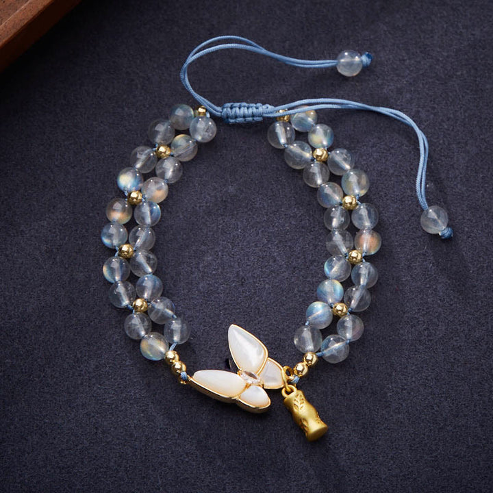 Buddha Stones Natuurlijke maansteen vlinder bamboe helende Armband - Maansteen (Polsomtrek: 14-21 cm) - image 0