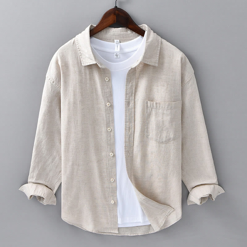 Buddha Stones Herenoverhemd met Lange mouw, omgeslagen kraag en zak, effen kleur, comfortabel katoen - PapayaWhip - US/UK/AU42, EU52 (3XL) - image 0